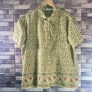 Vintage XL White Stag Gold Rose/Floral Pattern Button Down Shirt